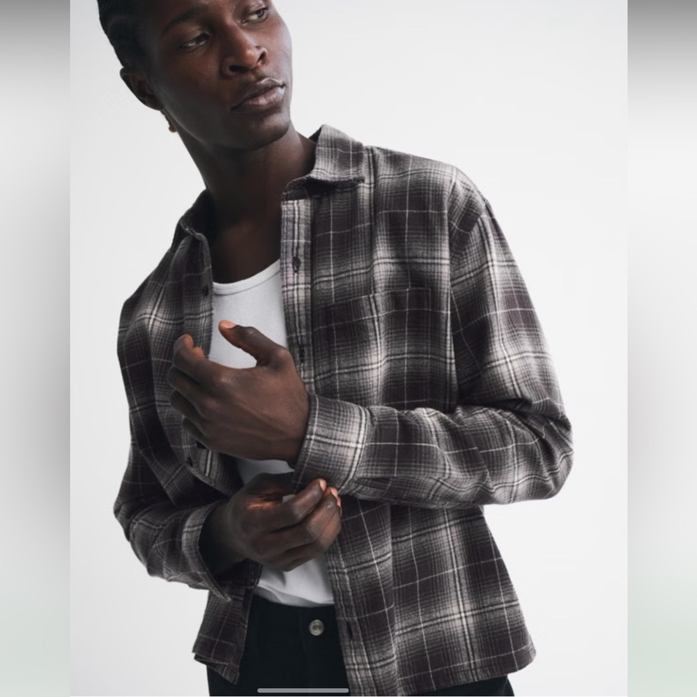 A&F Black and White Plaid Flannel Button Up Shirt